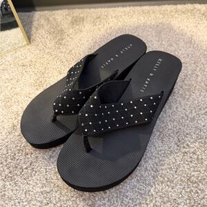 Black Platform Flip-Flops with Rhinestones